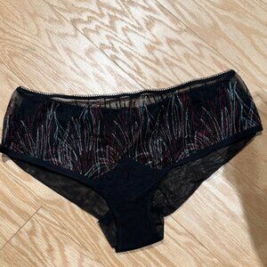 La Perla Black Label Black, Red, & White Embroidered Hi-Cut Brief. Size 4